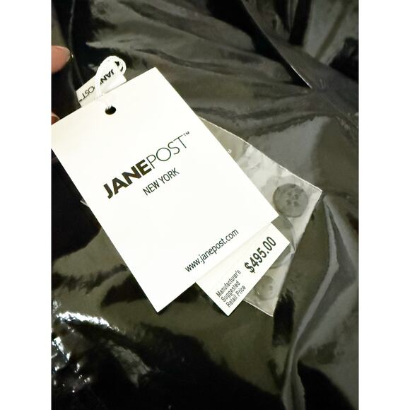 NWT Jane Post Military Trench Black Double Breasted Raincoat High Shine Black M - Picture 11 of 11